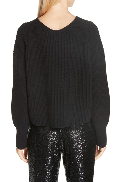 Shop A.l.c Melanie Plunging Merino Wool Sweater In Black