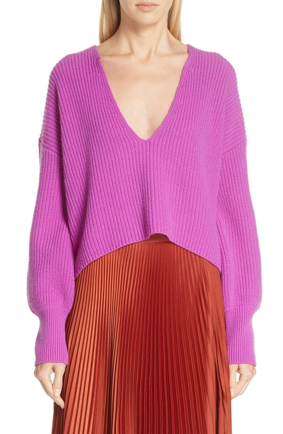 Shop A.l.c Melanie Plunging Merino Wool Sweater In Orchid