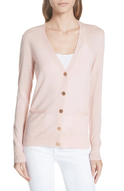 Shop Tory Burch Madeline Merino Wool Cardigan In Coastal Pink