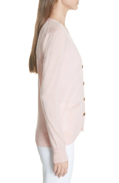 Shop Tory Burch Madeline Merino Wool Cardigan In Coastal Pink