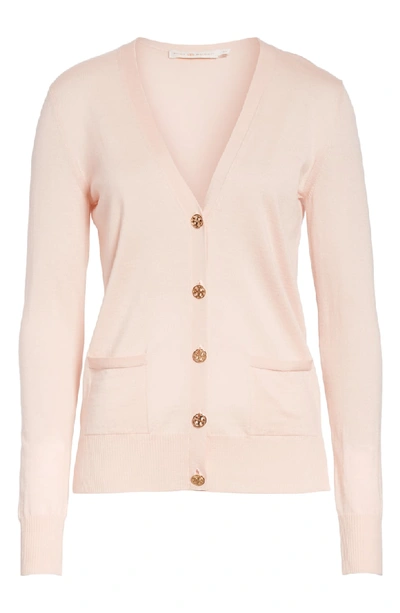 Shop Tory Burch Madeline Merino Wool Cardigan In Coastal Pink