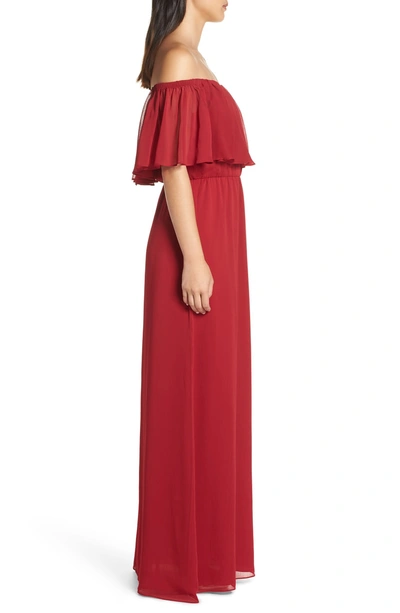 Shop Wayf Off The Shoulder Ruffle Popover Gown In Scarlett