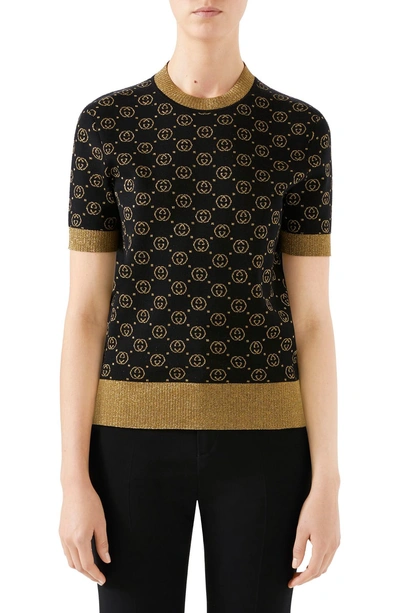 Shop Gucci Metallic Gg Wool Sweater In 1815 Black/ Gold