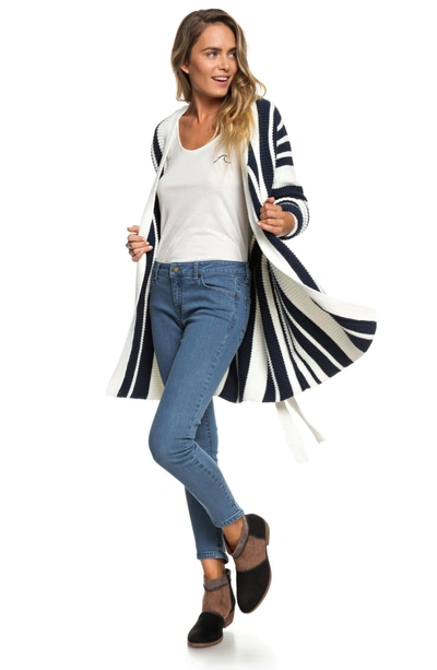 Shop Roxy Morning To Palu Bay Stripe Cardigan In Marshmallow