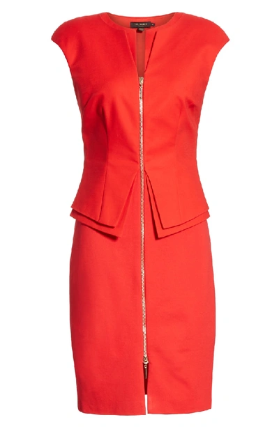 Shop Ted Baker Kwyli Structured Peplum Body-con Dress In Red
