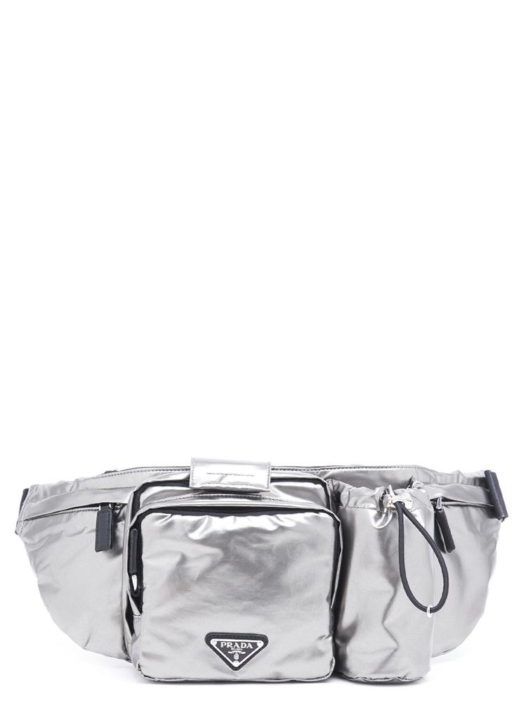 black and silver belt bag