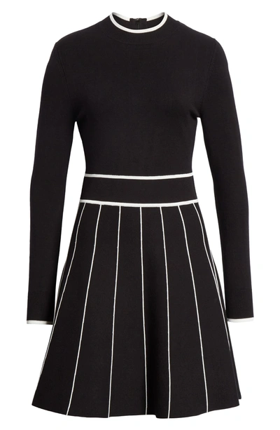 Shop Lela Rose Stripe Knit Fit & Flare Dress In Black / White