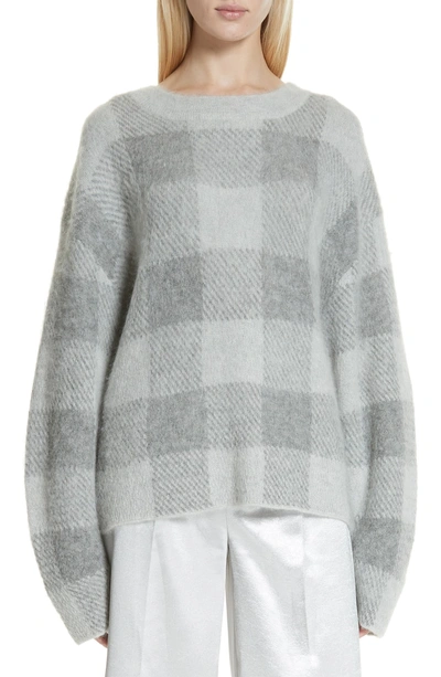 Shop Vince Plaid Oversize Sweater In Silver/ Medium Grey