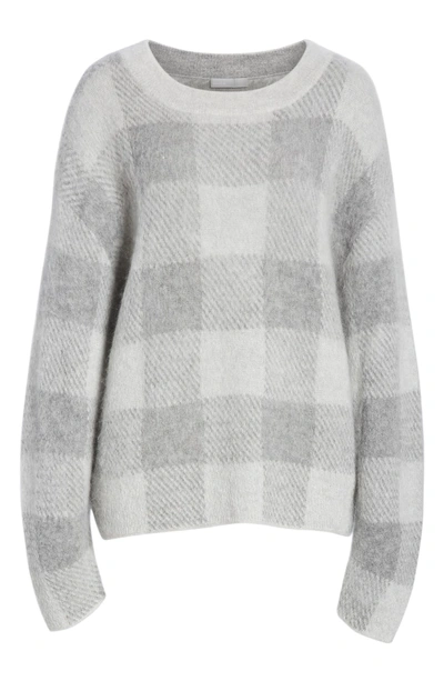 Shop Vince Plaid Oversize Sweater In Silver/ Medium Grey