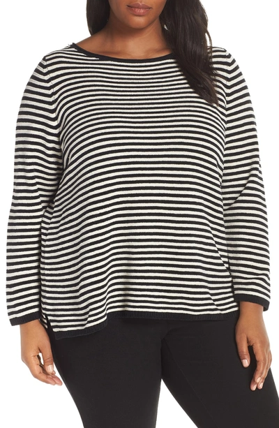 Shop Eileen Fisher Stripe Organic Cotton Chenille Sweater In Softwhite/ Black