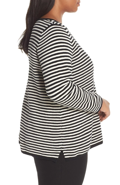 Shop Eileen Fisher Stripe Organic Cotton Chenille Sweater In Softwhite/ Black