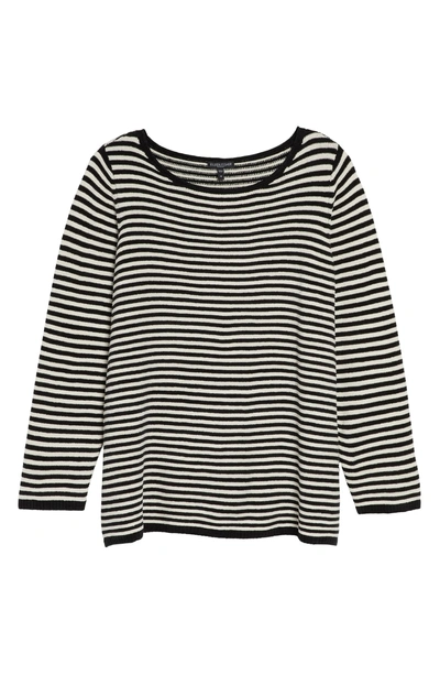 Shop Eileen Fisher Stripe Organic Cotton Chenille Sweater In Softwhite/ Black