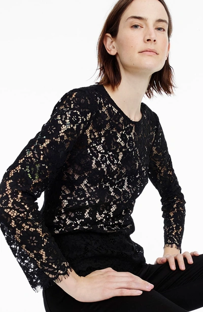 Shop Jcrew Lace Top With Built-in Camisole In Black