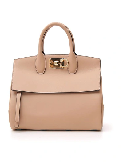 Shop Ferragamo Salvatore  Studio Bag In Beige