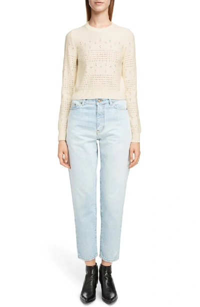 Shop Saint Laurent Eyelet Detail Wool Blend Sweater In Naturel