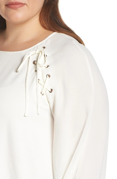 Shop Vince Camuto Lace-up Shoulder Top In Pearl Ivory