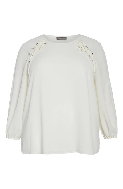 Shop Vince Camuto Lace-up Shoulder Top In Pearl Ivory