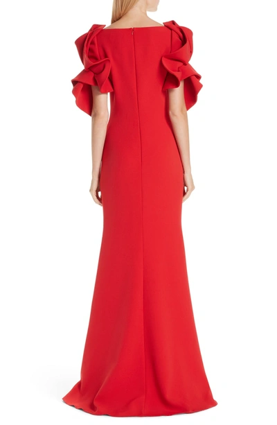 Shop Badgley Mischka Ruffle Sleeve Evening Dress In Bright Red