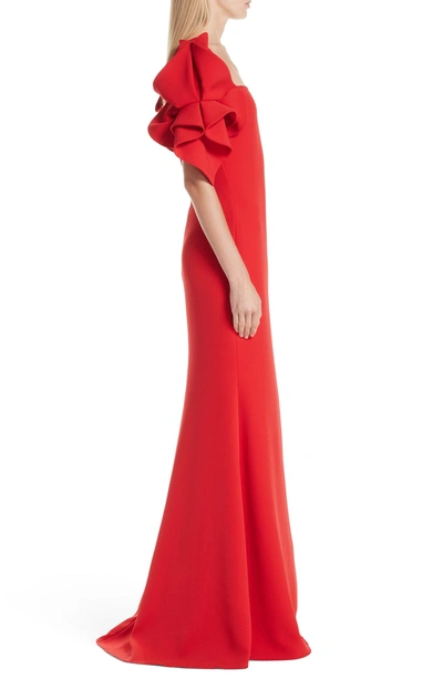 Shop Badgley Mischka Ruffle Sleeve Evening Dress In Bright Red