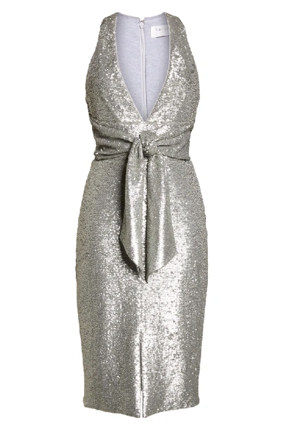 Shop Harlyn Plunge Neck Sequin Dress In Matte Silver