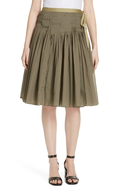 Shop Tory Burch Pleat Cotton Wrap Skirt In Light Agave