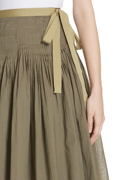 Shop Tory Burch Pleat Cotton Wrap Skirt In Light Agave
