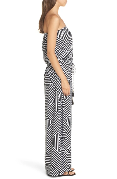 Shop Tommy Bahama Fractured Stripe Bandeau Cover-up Maxi Dress In Black/ White