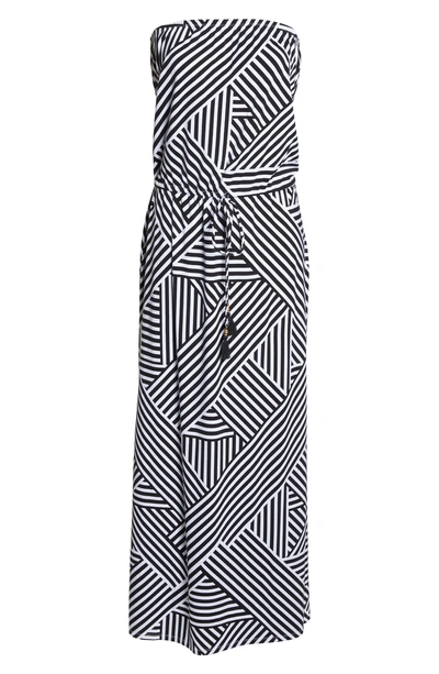 Shop Tommy Bahama Fractured Stripe Bandeau Cover-up Maxi Dress In Black/ White