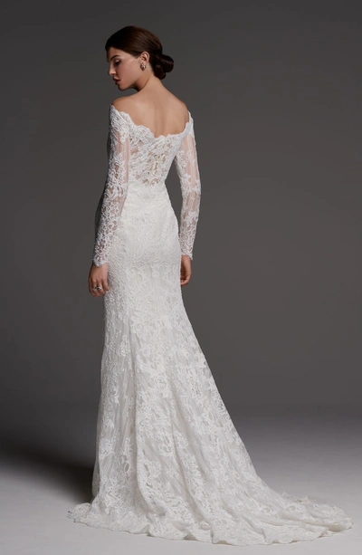 Shop Watters Visconti Long Sleeve Lace Wedding Dress In Ivory/ Oyster