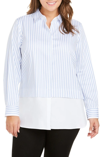 Shop Foxcroft Giselle Layered Look Stripe Shirt In Perfect Peri