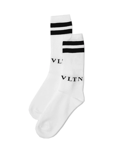 Shop Valentino Vltn Ribbed Socks In White
