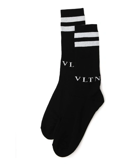 Shop Valentino Vltn Ribbed Socks In Black