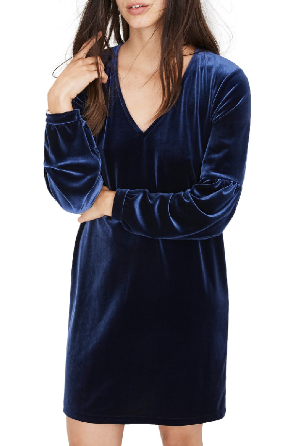 madewell balloon sleeve velvet dress