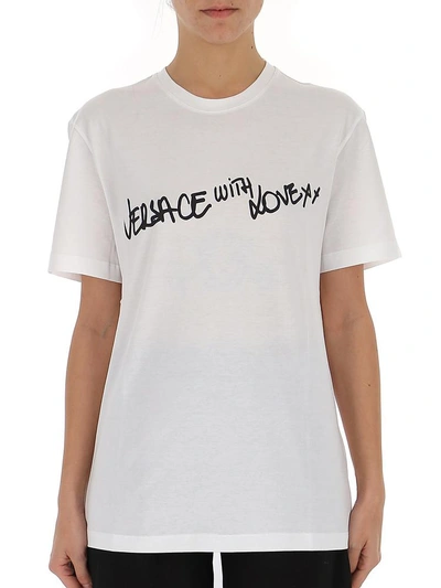 Shop Versace 'with Love Xx' Print T In White