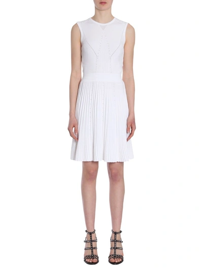 Shop Versace Sleeveless Pleated Skirt Dress In White