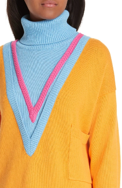 Shop Victor Glemaud Layered Cotton & Cashmere Turtleneck Sweater In Orange Combo