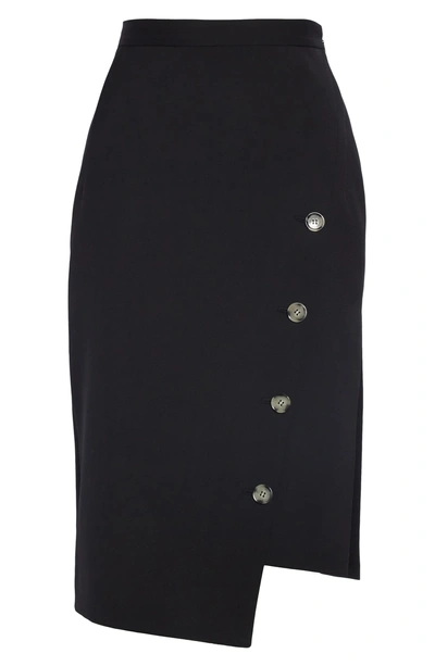 Shop Altuzarra Button Detail Slit Stretch Wool Pencil Skirt In 001 Black