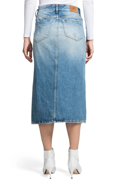 Shop Prps Split Front Distressed Denim Midi Skirt In Light Indigo