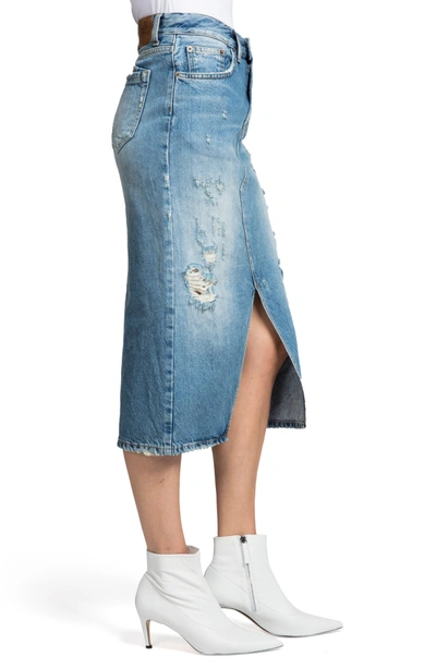 Shop Prps Split Front Distressed Denim Midi Skirt In Light Indigo