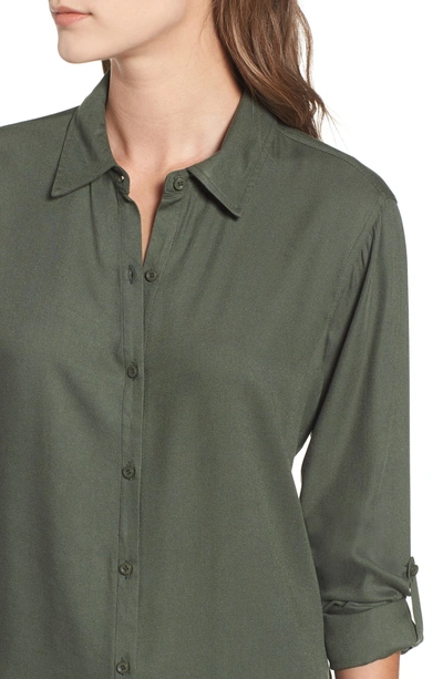 Shop Love, Fire Button Tab Long Sleeve Shirt In Solid Olive