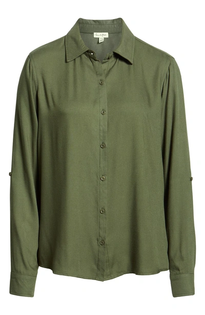 Shop Love, Fire Button Tab Long Sleeve Shirt In Solid Olive