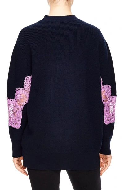 Shop Sandro Lace Detail Sweater In Deep Navy