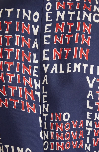 Shop Valentino Puzzle Print Silk Twill Dress In Brick/ Pure Blue