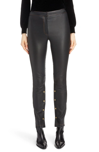 Shop Loewe Snap Detail Leather Pants In Black