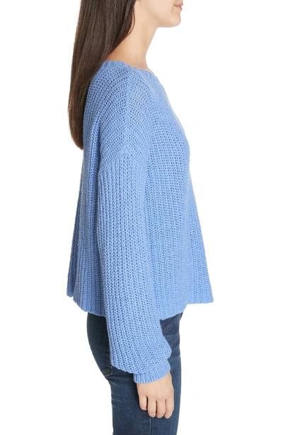 Shop Eileen Fisher Crewneck Crop Shaker Sweater In Bluebird