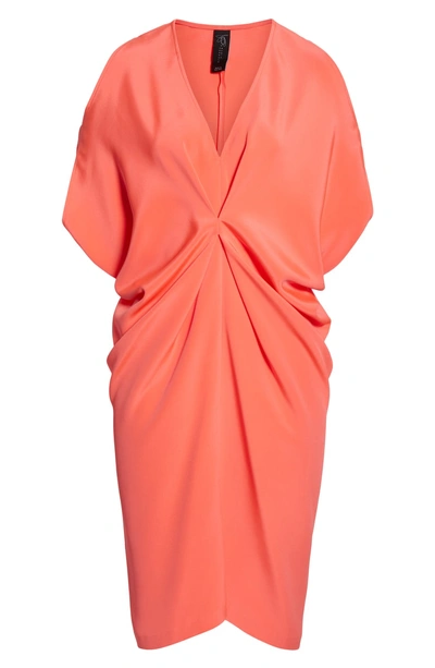 Shop Zero + Maria Cornejo Cold Shoulder Silk Crepe Dress In Coral