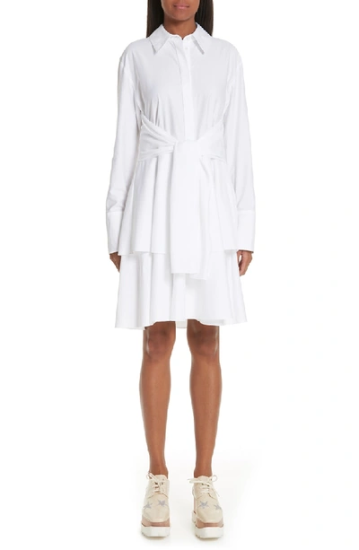 Shop Stella Mccartney Tie Waist Tiered Poplin Dress In Pure White