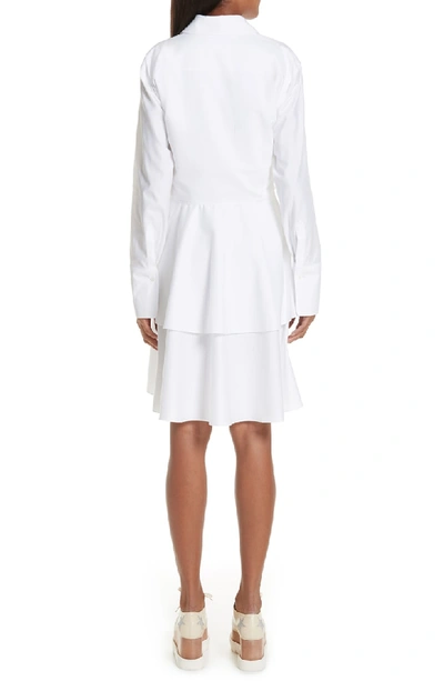 Shop Stella Mccartney Tie Waist Tiered Poplin Dress In Pure White