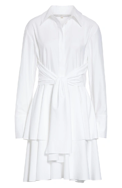 Shop Stella Mccartney Tie Waist Tiered Poplin Dress In Pure White