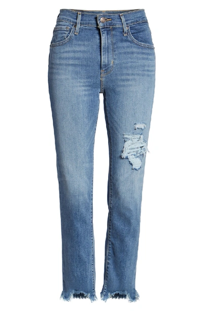 Levi s 724 High rise Distressed Straight Cropped Jeans In Indigo